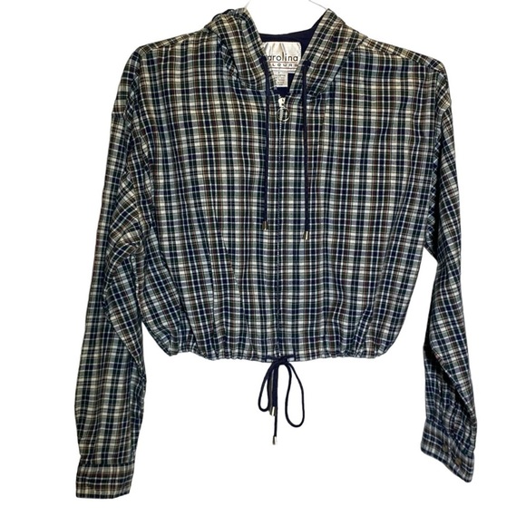 Carolina Colours Jackets & Blazers - Carolina Colours women's Small Oversized crop hooded jacket zip front plaid